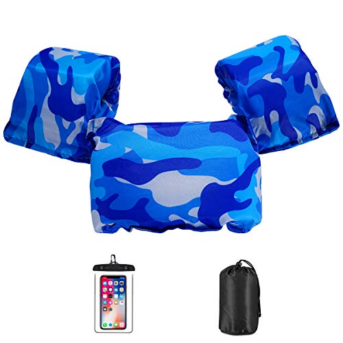 AmazeFan Kids Swim Life Jacket Vest for Swimming Pool, Swim Aid Floats with Waterproof Phone Pouch and Storage Bag,Suitable for 30-50 lbs Infant/Baby/Toddler,Children Puddle/Sea Beach Jumper