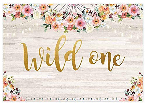 Allenjoy 7x5ft Boho Wild One Floral Wood Backdrop for Girls 1st Birthday Decorations Bohemian Themed Party Background Child 1st First Bday Banner Photo Booth Props