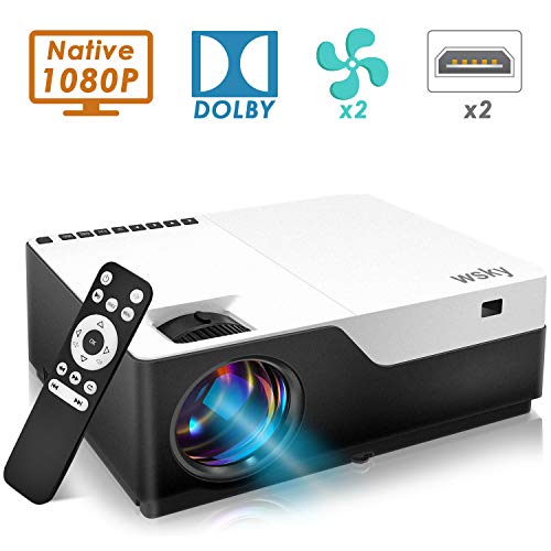 Wsky 1080P Projector, Native HD 4000Lux Home Theater- Support 1080P 1920x1080 Resolution with USB/HDMI/SD/AV Ports Ideal for Watching Movies Home Entertainment Gift Giving