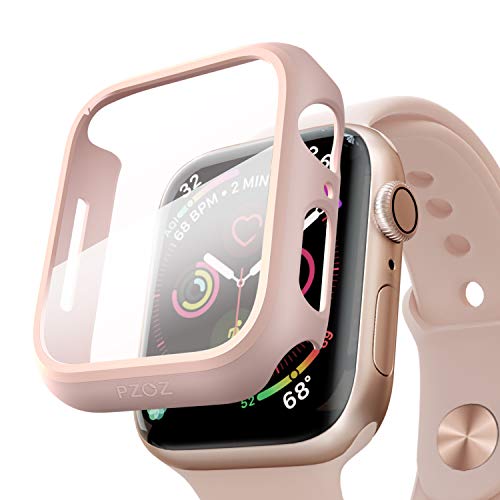 Book Cover pzoz Compatible Apple Watch Series 4 Case with Screen Protector 44mm Accessories Slim Guard Thin Bumper Full Coverage Matte Hard Cover Defense Edge for Women Men New Gen GPS iWatch (Pink)