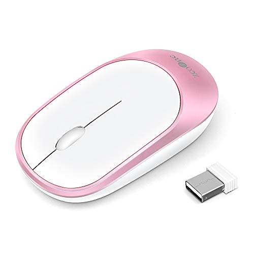 Slim Wireless Mouse, ZCOONE Computer Mouse 2.4G Silent Click Cordless Optical Mice with USB Receiver for Laptop, MacBook, Desktop, PC, Notebook- White and Pink