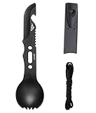 POXIWIN Tactical Spork (Spoon Fork Knife Combo),Multipurpose Camping Flatware BBQ Portable Cutlery with Bottle Opener/Whistle,Healthy Stainless Steel,Great Hiking Gear for Camping/Backpacking
