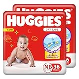 Huggies Complete Comfort Dry Tape Newborn - (NB/XS) Size Baby Tape Diapers, Combo Pack of 2, 72 count, with 5 in 1 Comfort (36 Count, Pack of 2)