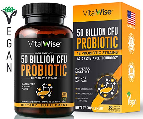 Book Cover VitalWise Probiotics 50 Billion CFU, Vegan, Made in USA, Probiotics for Women, Probiotics for Men, Natural Probiotics, 30 Capsules Shelf Stable Probiotic Supplement w/Prebiotic, Acidophilus Probiotic