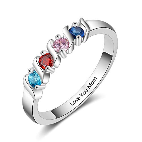 Grandma Rings with 4 Simulated Birthstones Personalized Family Jewelry Women's Promise Rings Engraved Names