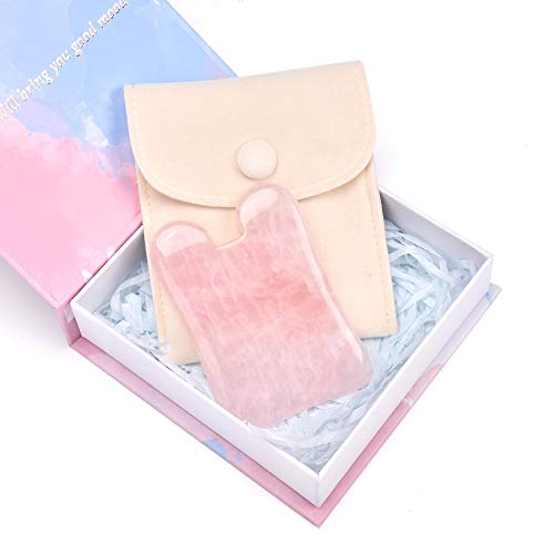 Gua Sha Scraping Massage Tool, 100% Pink Rose Quartz Gua Sha Board for Facial Skincare, Faical Massage Stone, Lymph Drainage Massage
