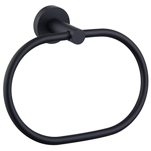 Matte Black Towel Ring, APLusee Stainless Steel Swivel Hand Towel Holder, Modern Kitchen Bathroom Accessories Home Drying Storage Rail Space Saver