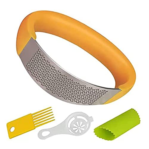 Doudouyun Garlic press,professional garlic cutting tool and crusher,Premium garlic peeler,durable Rocker and Cleaning brush Plus egg yolk separator-Chef Kitchen Gadgets (Orange)