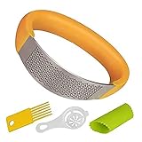 Azonbey Garlic Press Rocker,Professional Garlic Chopper tool and Crusher,Garlic peeler,durable Rocker and Cleaning brush Plus egg yolk separator-Kitchen Gadgets (Orange)