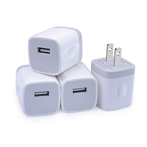 Book Cover Charger Block, Charger Box, GiGreen 5V 1A USB Wall Charger 4 Pack Single Port USB Cube Plug Adapter Compatible iPhone 11/XS/X/8/7/6, Samsung S20+/S10/S9/S8/A20/A70/A80/A10e/Note 10, LG G8, Pixel, Moto