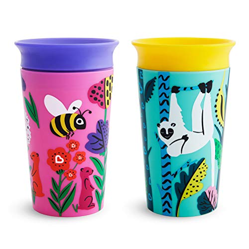 Book Cover Munchkin Miracle 360 WildLove Sippy Cup, 9 Ounce, 2 Pack, Bee/Lemur