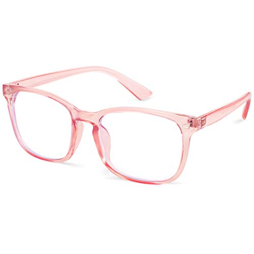 GEKKALE Blue Light Blocking Computer Glasses Square Nerd Eyeglasses Frame Anti Eye Strain Headache Computer Reading Glasses (pink-2pack)