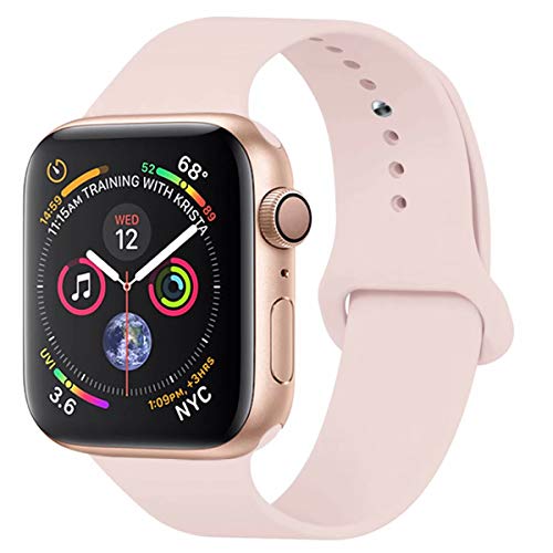 Book Cover YANCH Compatible with for Apple Watch Band 38mm 40mm, Soft Silicone Sport Band Replacement Wrist Strap Compatible with for iWatch Nike+,Sport,Edition, S/M, Pink Sand