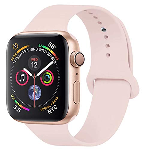 YANCH Compatible with for Apple Watch Band 38mm 40mm, Soft Silicone Sport Band Replacement Wrist Strap Compatible with for iWatch Nike+,Sport,Edition, S/M, Pink Sand