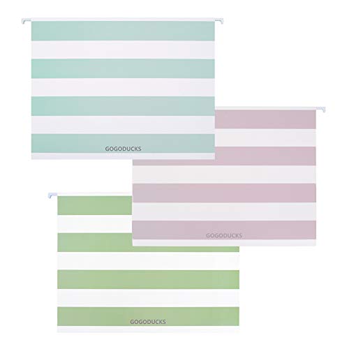 GOGODUCKS Hanging File Folders Letter Size with 1/5-Cut Adjustable Tab Durable Three Unique Strip Design Assorted, 12pcs Per Box