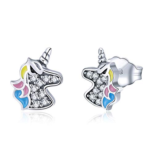 Unicorn Gifts Stud Earrings for Girls Women Hypoallergenic S925 Sterling Silver with 3A Zircon Sensitive Cute Kid Earrings