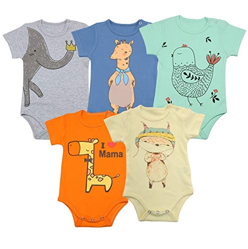 FLORNO Unisex Baby Bodysuits | Baby Short Sleeve Bodysuits Onesies Bodysuit Short-Sleeve Bodysuits%100 Organic Cotton 5-Pack