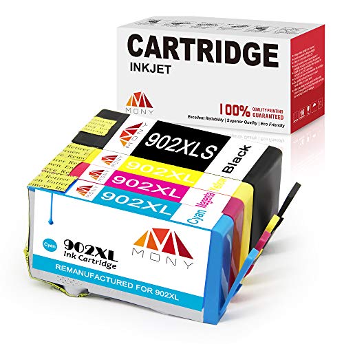 Mony Remanufactured HP 902XL 902 XL Ink Cartridges with New Updated Chip (1 Black, 1 Cyan, 1 Magenta, 1 Yellow) Replacement for HP Officejet Pro 6958 6978 6968 6962 6975 6954 6951 Printers