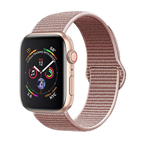 Book Cover amBand Sport Loop Band Compatible with Apple Watch 38mm 40mm, Lightweight Breathable Nylon Replacement Band Compatible with iWatch Series 1/2/3/4, Sport, Edition-Rose Pink