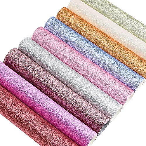 Caydo 9 Colors A4 Size Super Shiny Glitter Sequins Faux Leather Sheets Canvas Back for Valentine's Day Craft DIY, Hair Bows Making, Earrings Making 12.6 x 8.7 Inch