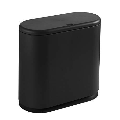 Book Cover PENGKE Slim Plastic Trash Can,2.4 Gallon Garbage Can with Press Top Lid,Black Modern Waste Basket for Bathroom,Living Room,Office and Kitchen