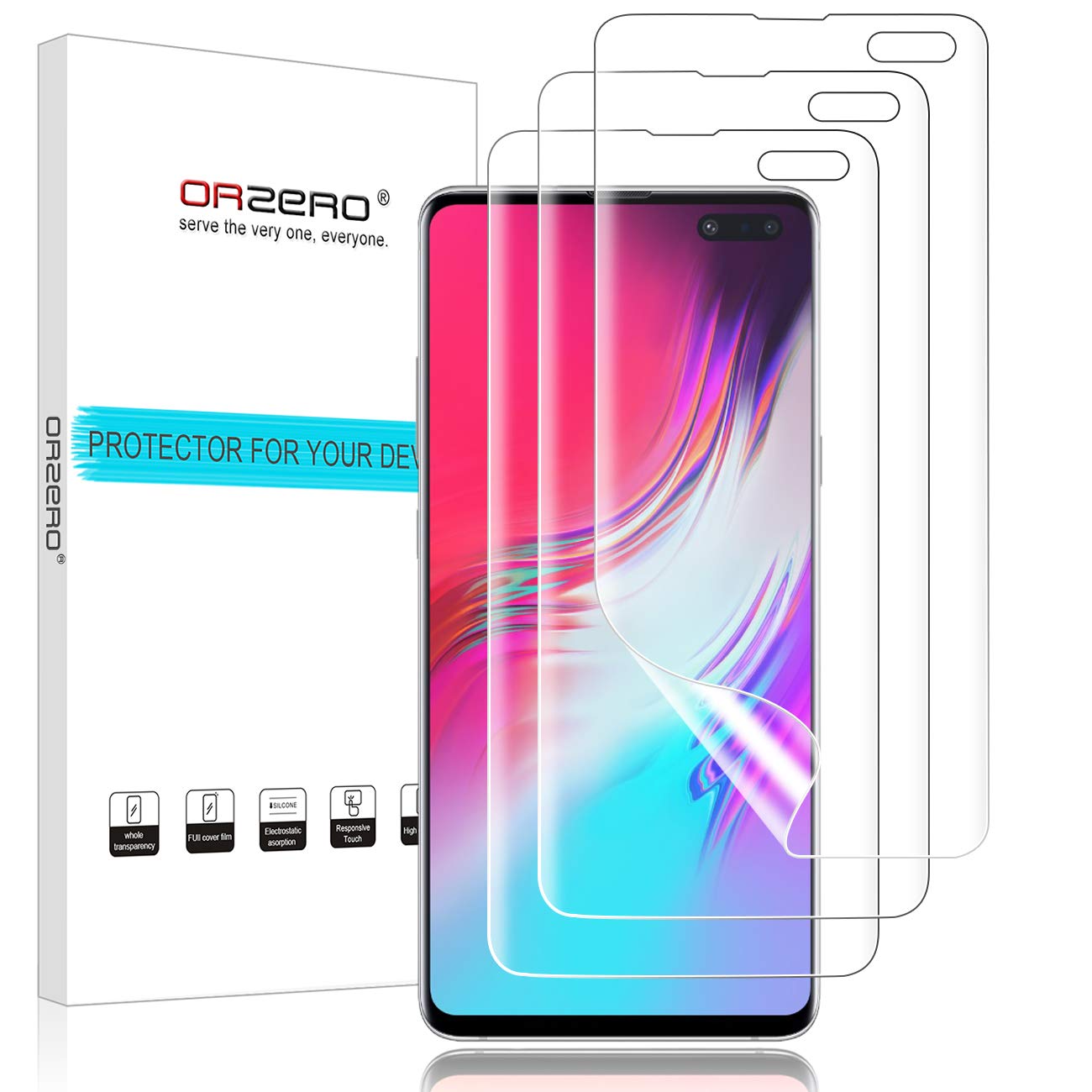 (3 Pack) Orzero Screen Protector Compatible for Samsung Galaxy S10 5G Version Soft TPU Screen Protector (Not Glass), Premium Quality Edge to Edge Full Coverage Front Camera Cutout HD Anti-Scratch (Lifetime Replacement)