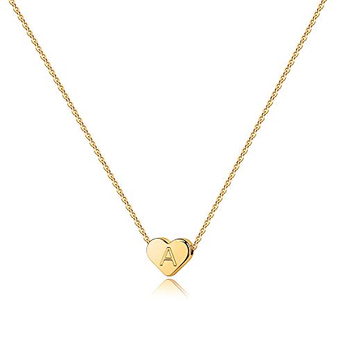 Turandoss Heart Initial Necklaces for Women Girls - 14K Gold Filled Heart Pendant Letter Alphabet Necklace Tiny Initial Necklaces for Girls Gifts Heart Letter Initial Necklace Gifts for Girls Teens