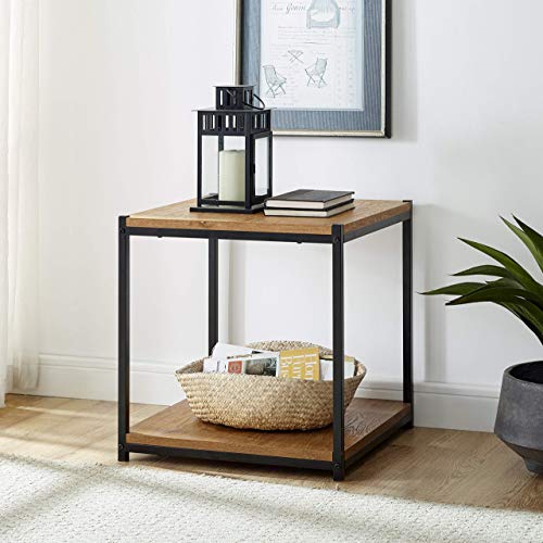 Book Cover Tall Side End Table by CAFFOZ Furniture Designs |Brooklyn Series | Night Stand | Coffee Table |Storage Shelf | Sturdy | Easy Assembly | Brown Oak Wood Look Accent Furniture with Metal Frame