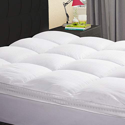 KARRISM Extra Thick Mattress Topper, Cooling Mattress Pad Cover Topper, 400TC Cotton Pillow Top (8-21Inch Deep Pocket)(California King, White)