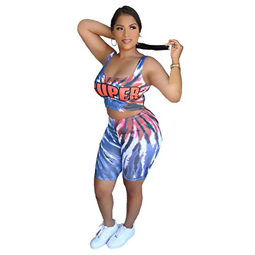 ECHOINE Women's Sexy Two Piece Outfits - Sport Jumpsuit Rompers Graffiti Bodycon Sweatsuit