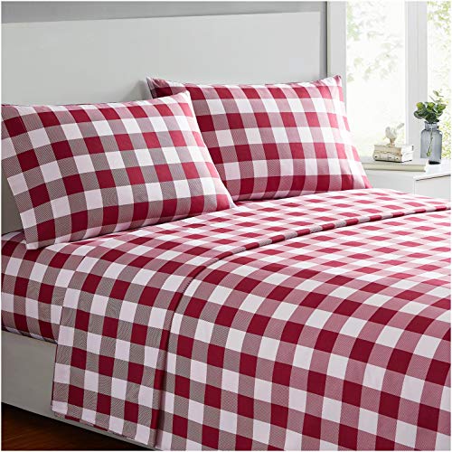 Mellanni Queen Sheet Set - Hotel Luxury 1800 Bedding Sheets & Pillowcases - Extra Soft Cooling Bed Sheets - Deep Pocket up to 16" - Wrinkle, Fade, Stain Resistant - 4 Piece (Queen, Checkered Burgundy)