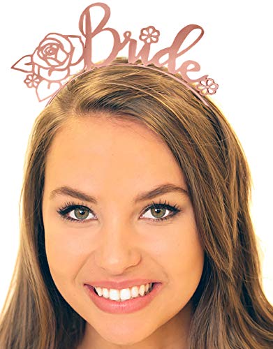 Bride Headband Tiara Rose Gold - Bridal Shower, Bachelorette Party, Floral Bride Tiara Headband HdBd(FloralBrd) RSG