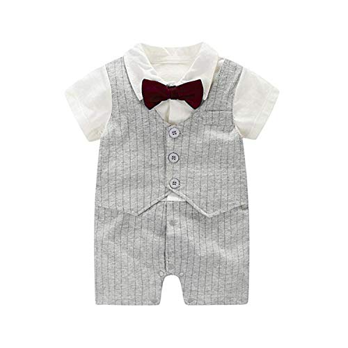 Baby Boy Gentleman's Tuxedo, Jumpsuit, Short Sleeves With Bowtie (Grey, Medium)