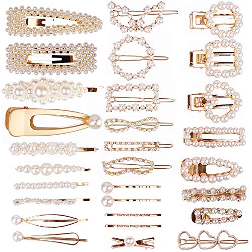 Canflo 28pcs Pearl Hair Clips for Women Girls - Pearls Hair Barrettes Sweet Hair Clip Pearl Hair Pins for Wedding, Party