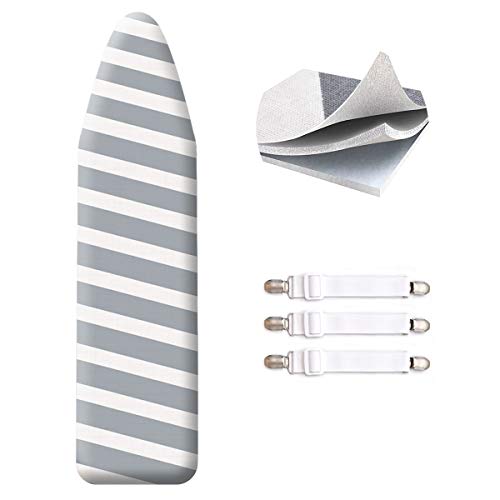 SheeChung 48x15 Ironing Board Cover and Pad - with Elasticized Edges and 3 Connecting Straps,Premium Heavy Duty 3-Layer Silicone Coated Cover,Heat Reflective, Scorch Resistant