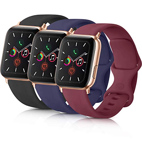 Pack 3 Compatible with Apple Watch Band 38mm for Women, Soft Silicone Band Compatible iWatch Series 4, Series 3, Series 2, Series 1 (Black/Navy Blue/Wine Red, 38mm/40mm-M/L)