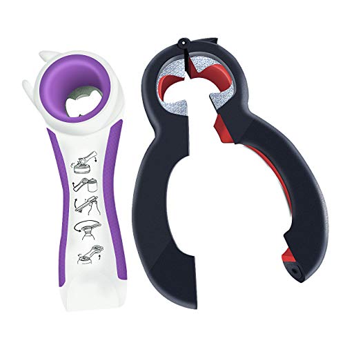Multi Opener, All in One Multi Opener, Jar Opener, Bottle Opener, Twist Off Lid- 6 In 1 Multi Opener  For Weak Hands, Arthritic Hands(2 pack)(Purple)