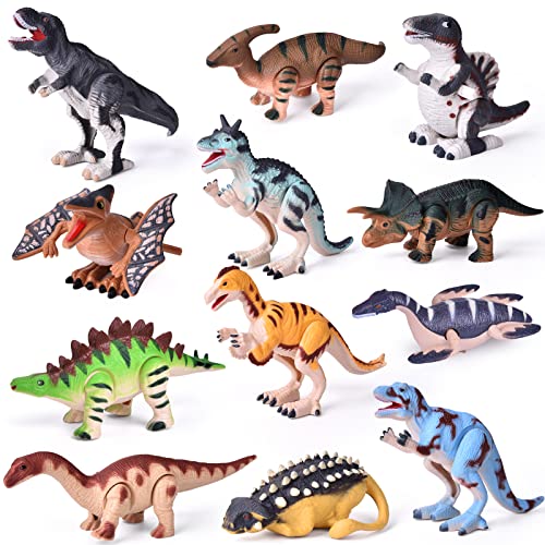 FUN LITTLE TOYS 12 PCS Dinosaur Wind Up Toy for Kids, Toddler Bath Pool Clockwork Animal Toys Bulk Flip Walking Jumping, Dino Theme Birthday Christmas Party Supplies Favors Gifts Stocking Stuffers