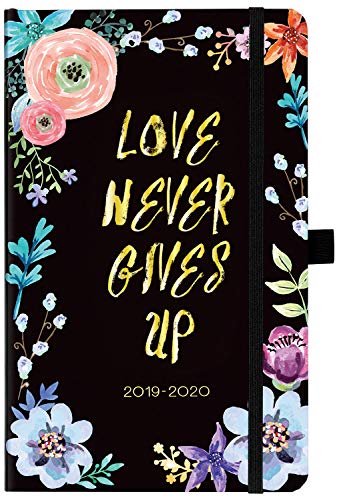 Academic Planner 2019-2020 - Weekly & Monthly Planner with Tabs, 5.25" x 8.25", Hardcover with Pen Holder, Back Pocket + Thick Paper + Banded with Gift Box - Black Floral