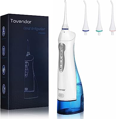 TOVENDOR Electric Water Flosser, Cordless Dental Oral Irrigator - 3 Modes, 3 Tips for Family Hygiene (300ML, Waterproof Waterflosser)