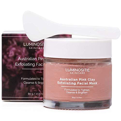 Luminositie Australian Pink Clay Facial Mask - Formulated to Tighten, Cleanse & Enhance With Anti-Aging Effects - No Irritation - Blackhead Remover - Kaolin Face Mask - Bentonite Clay - 60g - Vegan