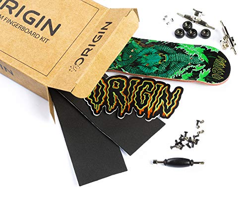 Origin Fingerboards Premium Graphic Fingerboard Kit - 32mm 5-Ply Canadian Maple Skateboard Toy with CNC Bearing Wheels (Hydra)