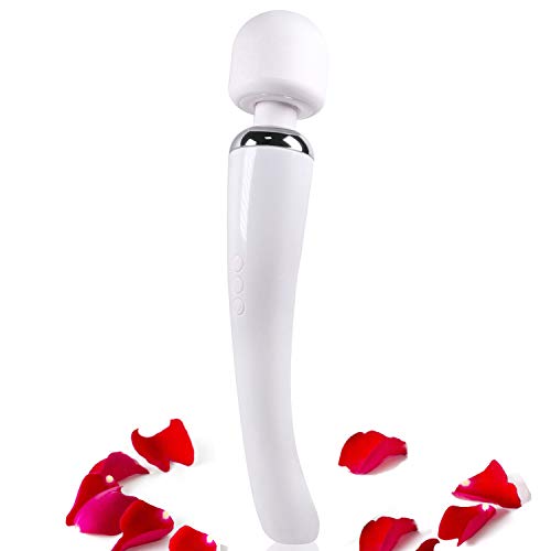 Keenigh Wand Massager Therapeutic Personal Massager with 8 Speeds 20 Vibrating Patterns USB Rechargeable Handheld Cordless Wand Massager for Muscle Aches and Sports Recovery - White