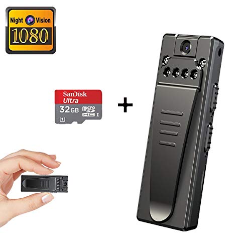 Mini Spy Hidden Camera, Full HD 1080P Portable Mini Nanny Cam with Night Vision and Portable Pocket Clip Wearable Body Camera Video Recorder,Small Security Camera for Home and Office(with 32G Card)