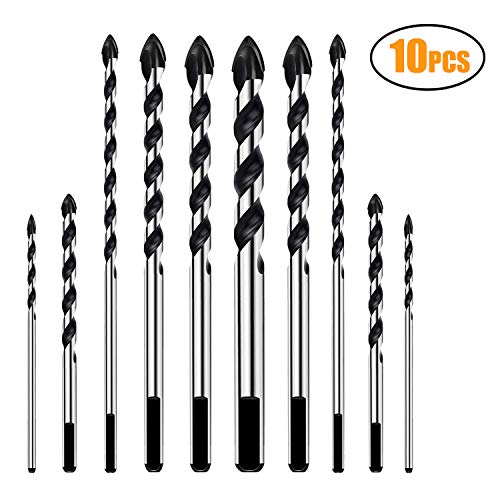 Masonry Drill Bits, ZINMOND 10 Piece Tile Drill Bits Set,Glass Drill and Concrete Drill Bit, Tungsten Carbide Material Drill Bit for WALL, BRICK, MARBLE, PLASTIC, WOOD, MIRRORS, CINDER BLOCK,etc.