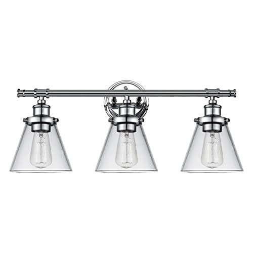 Book Cover Globe Electric 51445 Parker 3-Light Vanity Light, Chrome, Clear Glass Shades