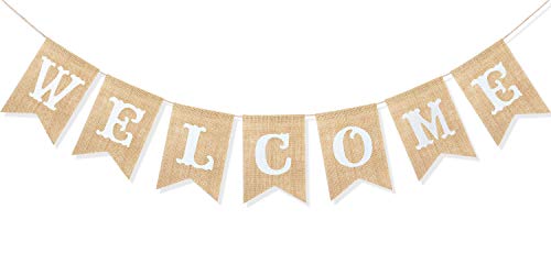 Uniwish Welcome Banner Sign Garland Wedding Baby Shower Classroom Party Decorations Vintage Rustic Burlap Hanging Bunting Home Décor