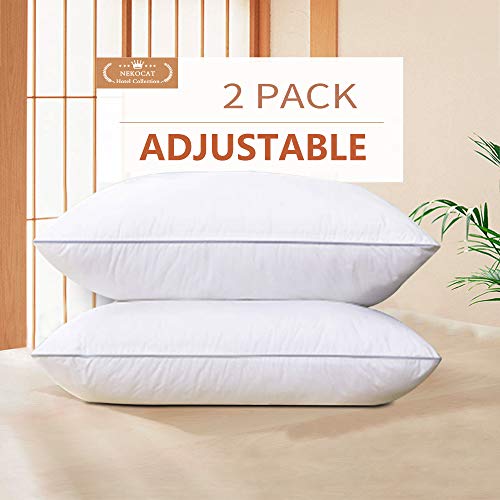 Book Cover NEKOCAT Pillows for Sleeping, Hotel Quality Bed Pillows 2 Pack Adjustable Down Alternative Pillows 100% Cotton Queen Size Hypoallergenic Pillow White