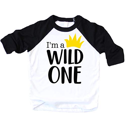 Book Cover I'm a Wild One Shirt for First Birthday Outfit for Baby Boy Black 3/4 Sleeve Raglan
