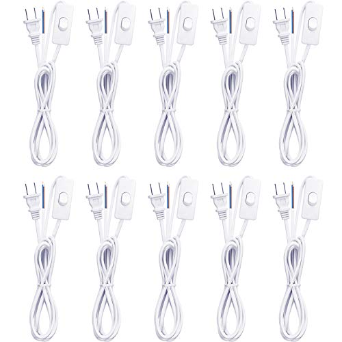10 Packs Light Cord Set Lamp Cord Cable Cord with Molded Plug, Pure Copper Stripped Ends Ready for Wiring,110-220v, 50W?6 feet/1.8m, White?